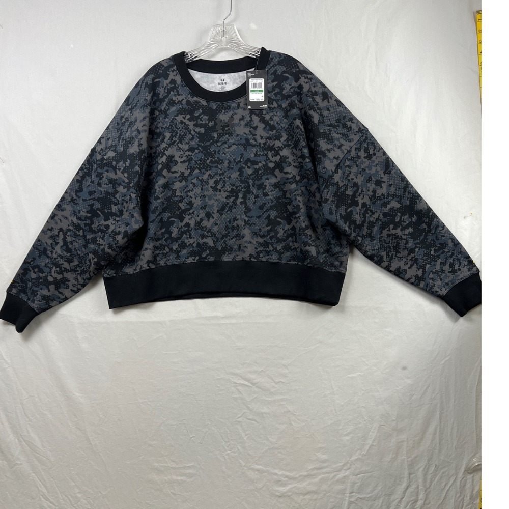 Under Armour Rival Fleece Camo Crew Womens Large Grey Black Loose Fit Sweatshirt